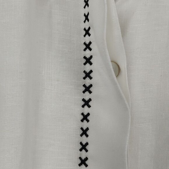 Richard Malcolm Irish Linen Long Sleeve Button Front Blouse Top Black Embroidery - Picture 10 of 14